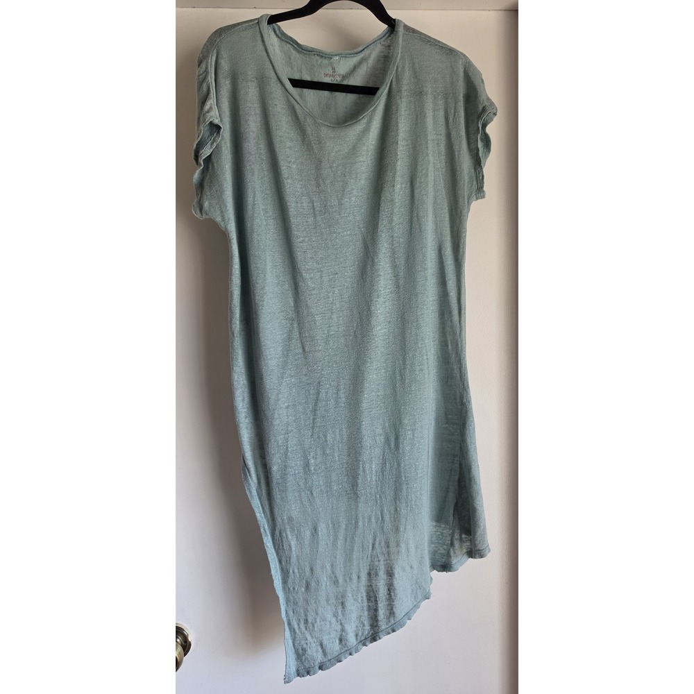 Pete & Greta Sleeveless Linen Tunic Green Round Neck Boho Blouse Top Shirt